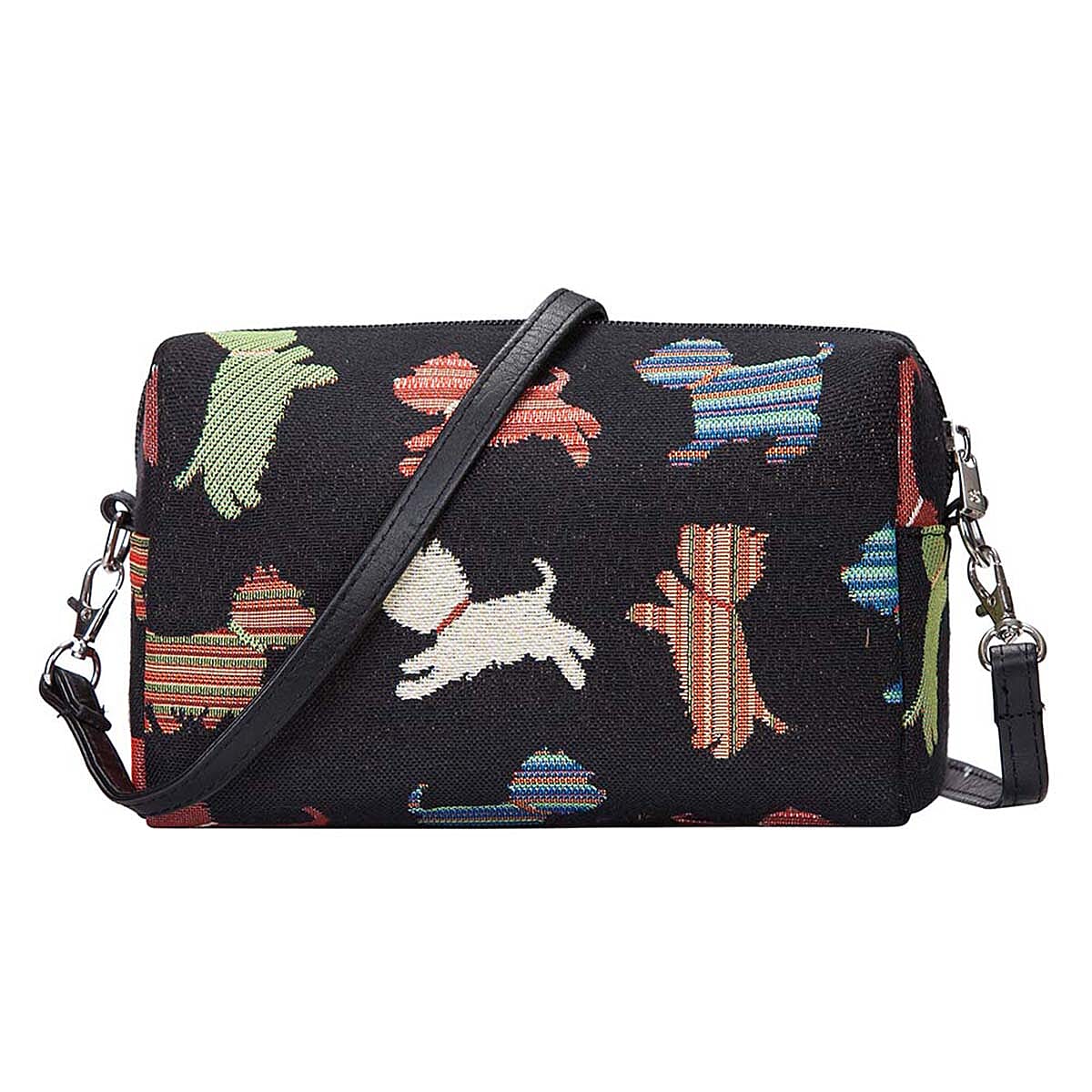 Signare Tapestry Hip Party Bag - Playful Puppy - Black