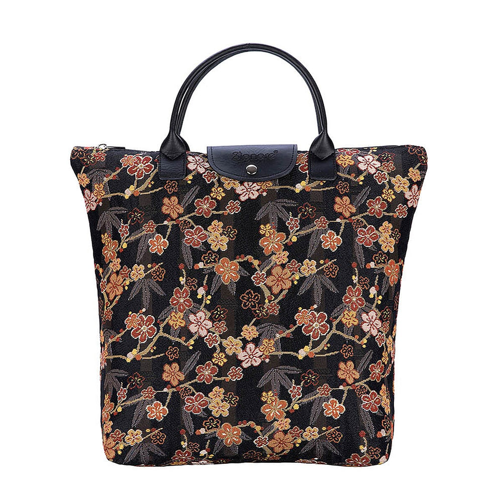 Signare Tapestry Foldaway Bag - Ume Sakura - Gold & Black