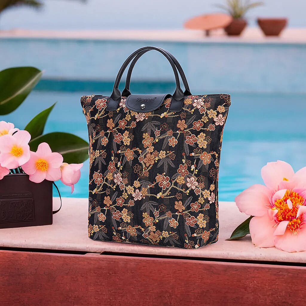 Signare Tapestry Foldaway Bag - Ume Sakura - Gold & Black