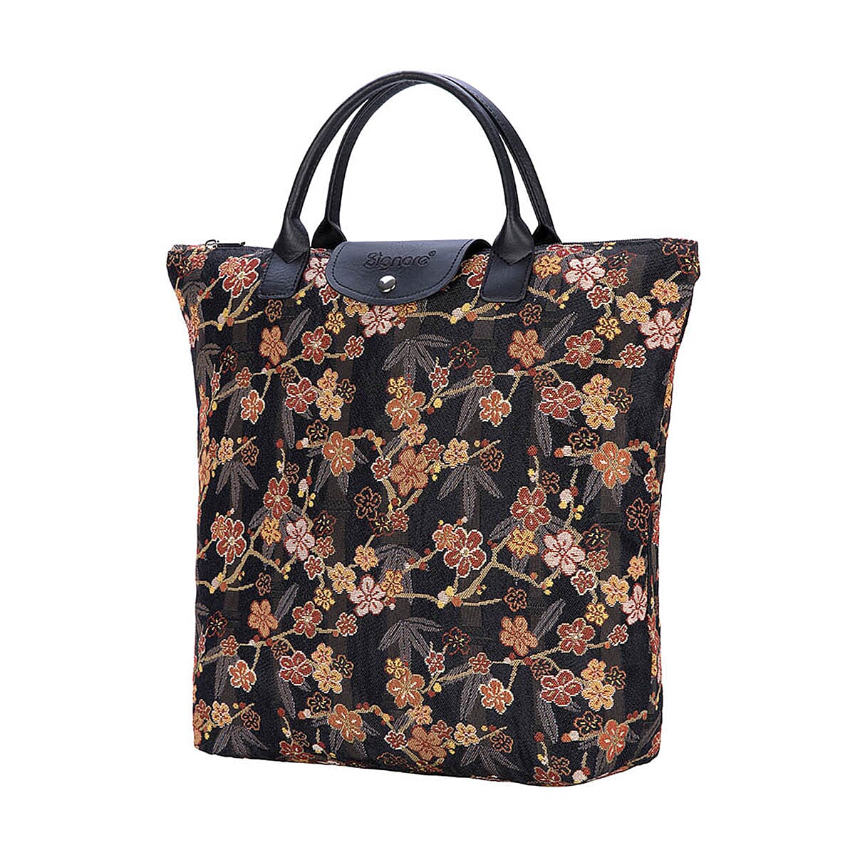 Signare Tapestry Foldaway Bag - Ume Sakura - Gold & Black