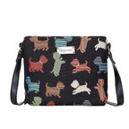 Signare Tapestry Cross Body Bag-Playful Puppy - Black