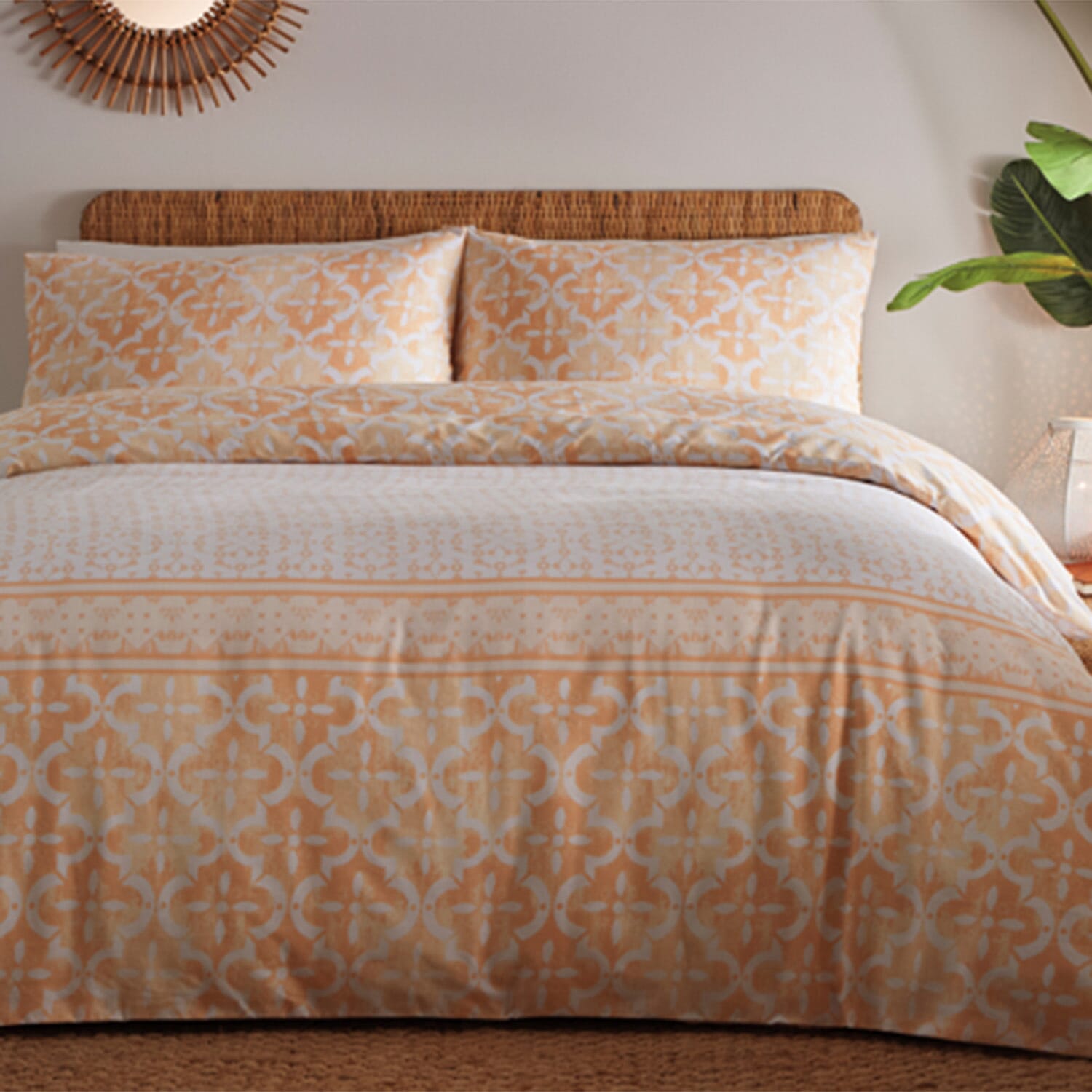 Simply Charlotte Medina Geometric Print Duvet Cover Set (Size Single) - Peach - White