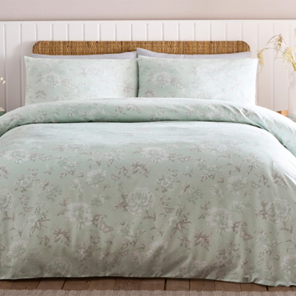 Simply Charlotte Mia Duck Egg Floral Print Single Duvet Cover Set (Size Double)
