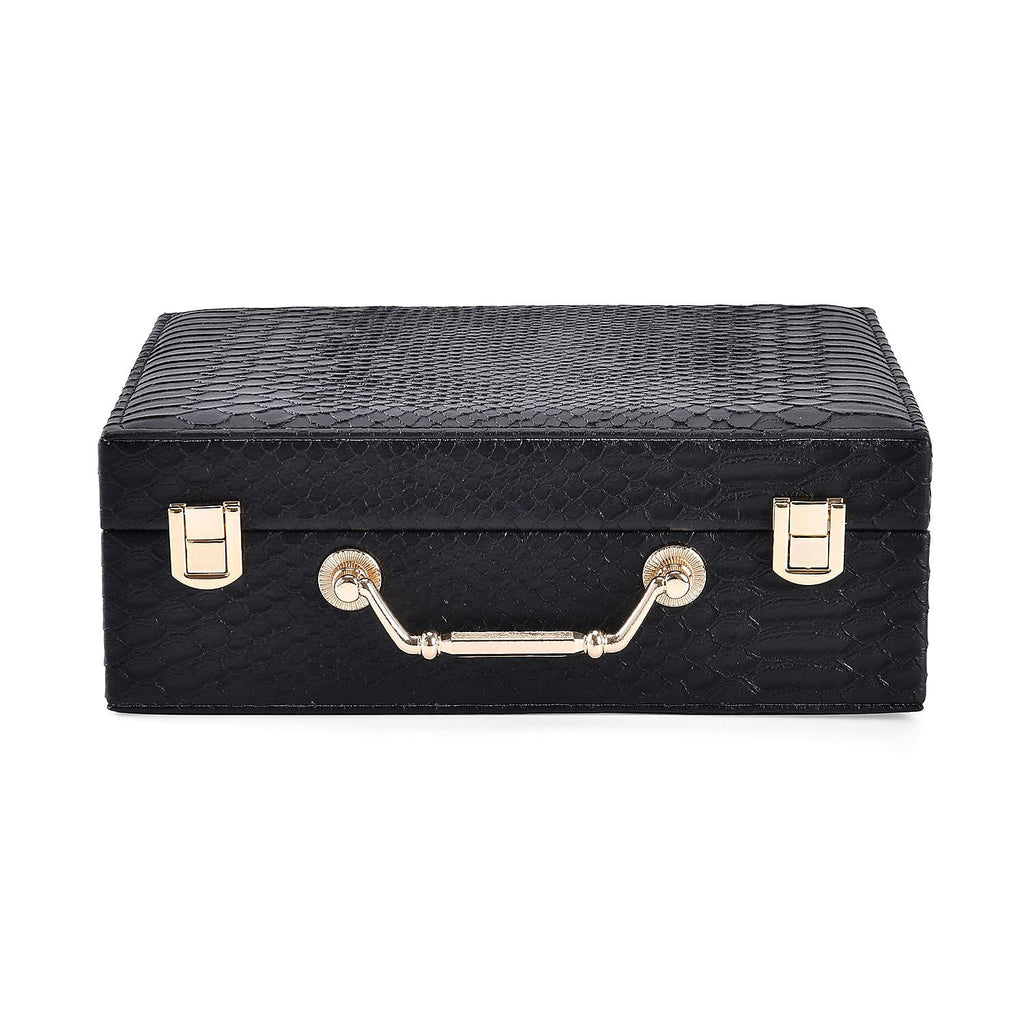 Set of 2 Leatherette Snake Skin Pattern Jewellery Box (Size Large-Small) - Black