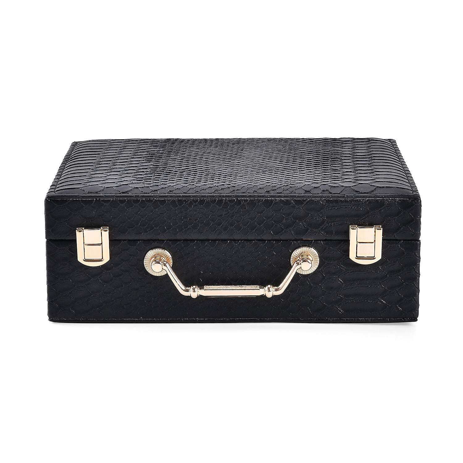 Set of 2 Leatherette Snake Skin Pattern Jewellery Box (Size Large-Small) - Black