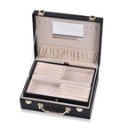 Set of 2 Leatherette Snake Skin Pattern Jewellery Box (Size Large-Small) - Black