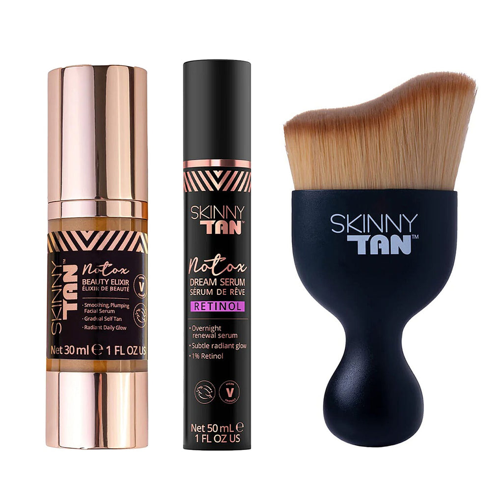 Skinny Tan- Notox Face Tanning - Anti-Aging Bundle (Incl. Notox Face Tan Beauty Elixir - 30ml, Notox Retinol Dream Serum - 50ml - Miracle Tanning Brush)