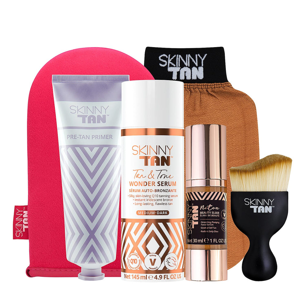 Skinny Tan- Wonder Serum Bundle (Incl. Wonder Serum - 145ml,  Plumping Serum, Pre Tan Primer - 125ml, Luxury Tanning Mitt, Wonder Brush & Exfoliating Mitt)