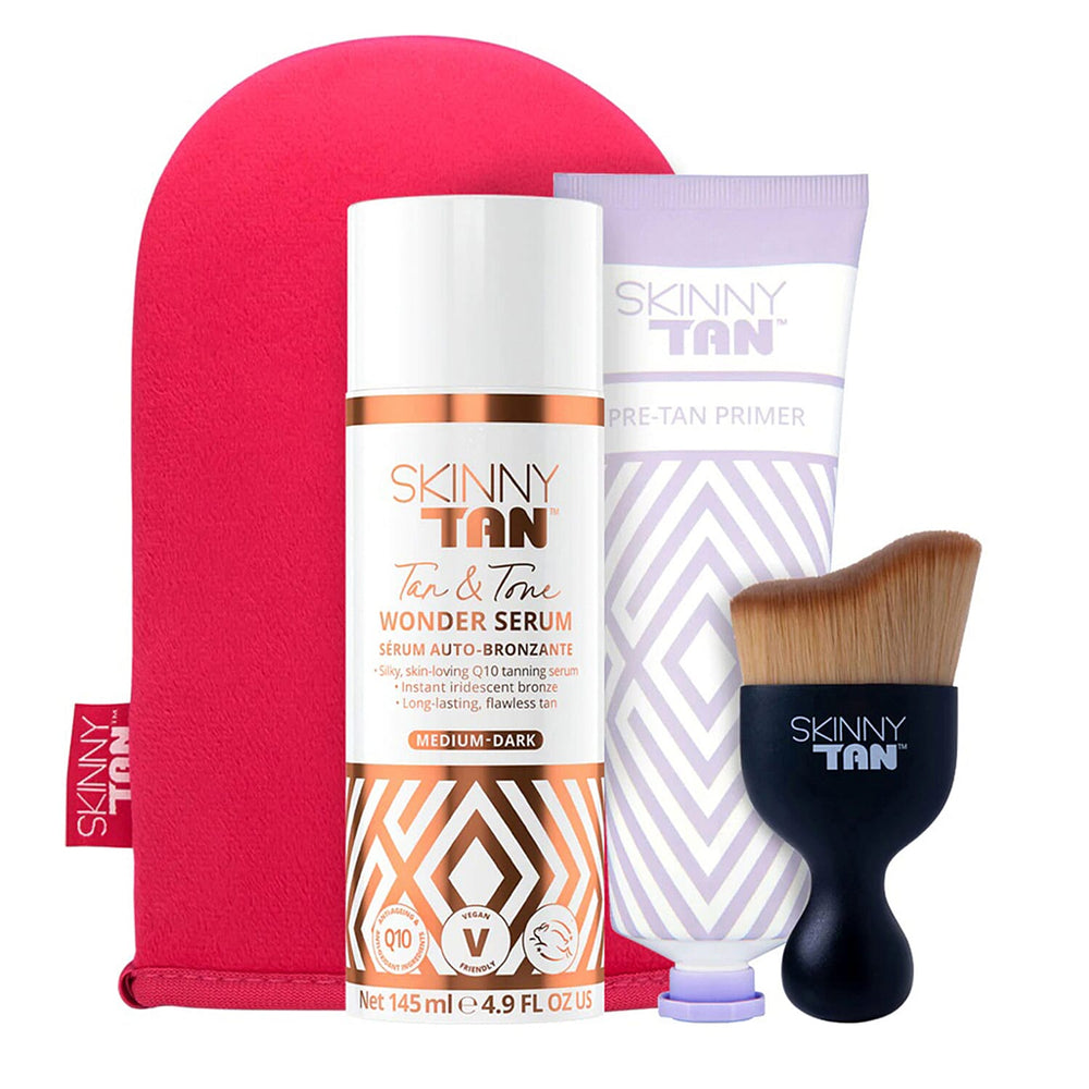 Skinny Tan- Wonder Serum Bundle (Incl. Wonder Serum - 145ml,  Plumping Serum, Pre Tan Primer - 125ml, Luxury Tanning Mitt, Wonder Brush & Exfoliating Mitt)