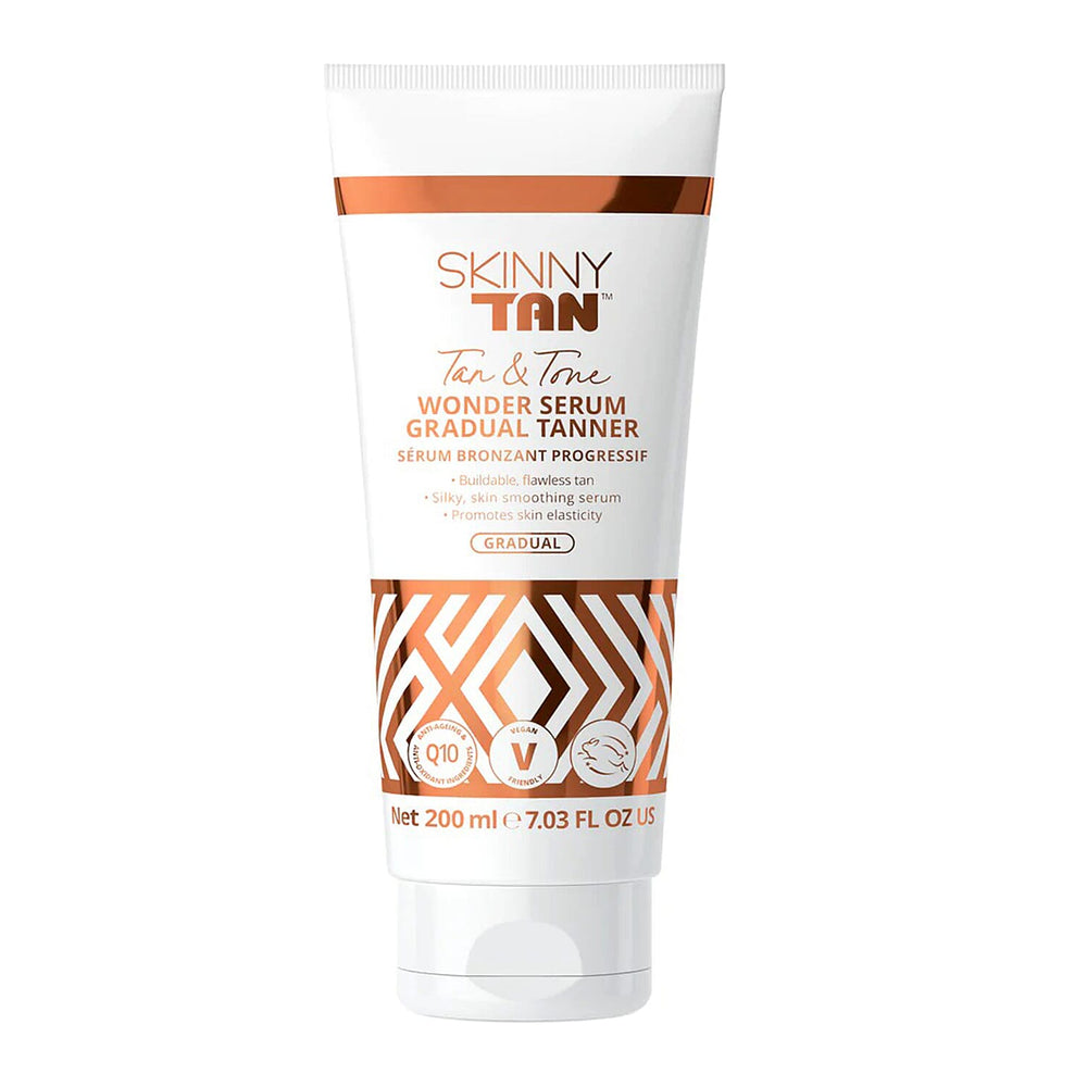 Skinny Tan- Wonder Serum Tanning Bundle (Incl. Wonder Serum Self-Tanner - 145ml, Wonder Serum Gradual Tanner - 200ml, Luxury Tanning Mitt & Tan Exfoliating Mitt)
