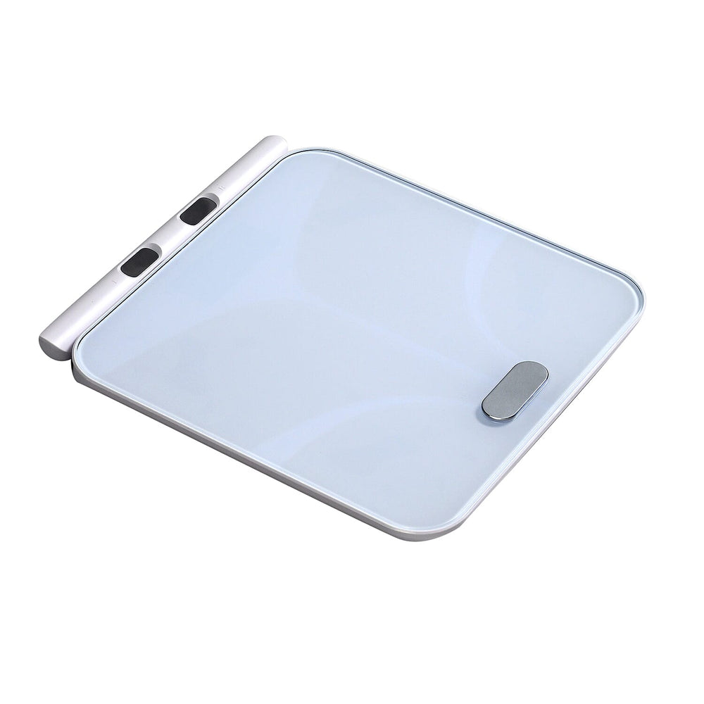 "Smart Handle bar Body Fat scale With unique ITO pattern design Color--white  Product size -300x300x26mm Display size -86x36mm Power -4pcsxAA batteries ( Not including )  Capacity-180kg-4001b Division