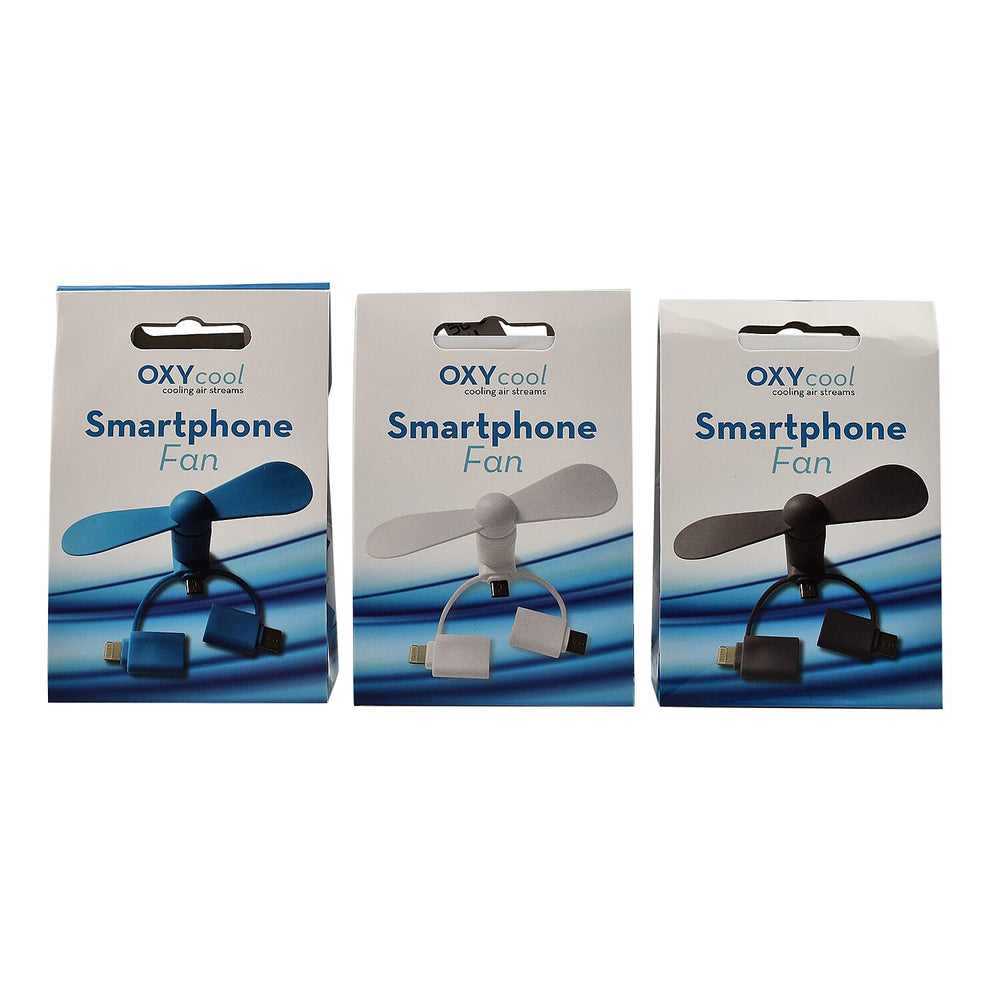 Set of 3 Smartphone Fan - White, Blue - Grey