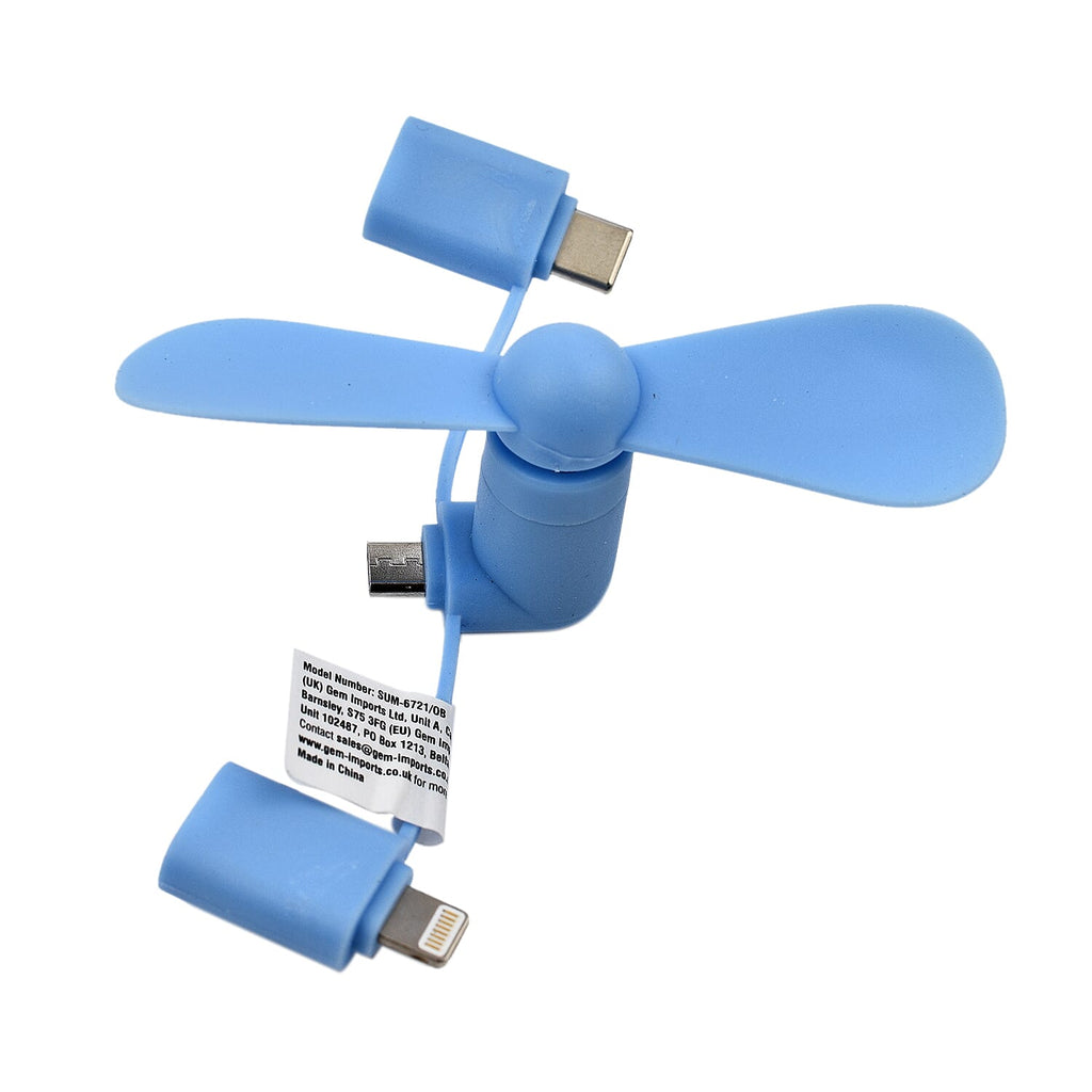 Set of 3 Smartphone Fan - White, Blue - Grey