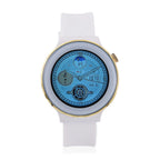 Smart Watch - Multi Face, with Steps, Sleep, Heart Rate, Blood, Spo2. Blue Literal Dial and White Silicone Strap