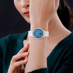 Smart Watch - Multi Face, with Steps, Sleep, Heart Rate, Blood, Spo2. Blue Literal Dial and White Silicone Strap