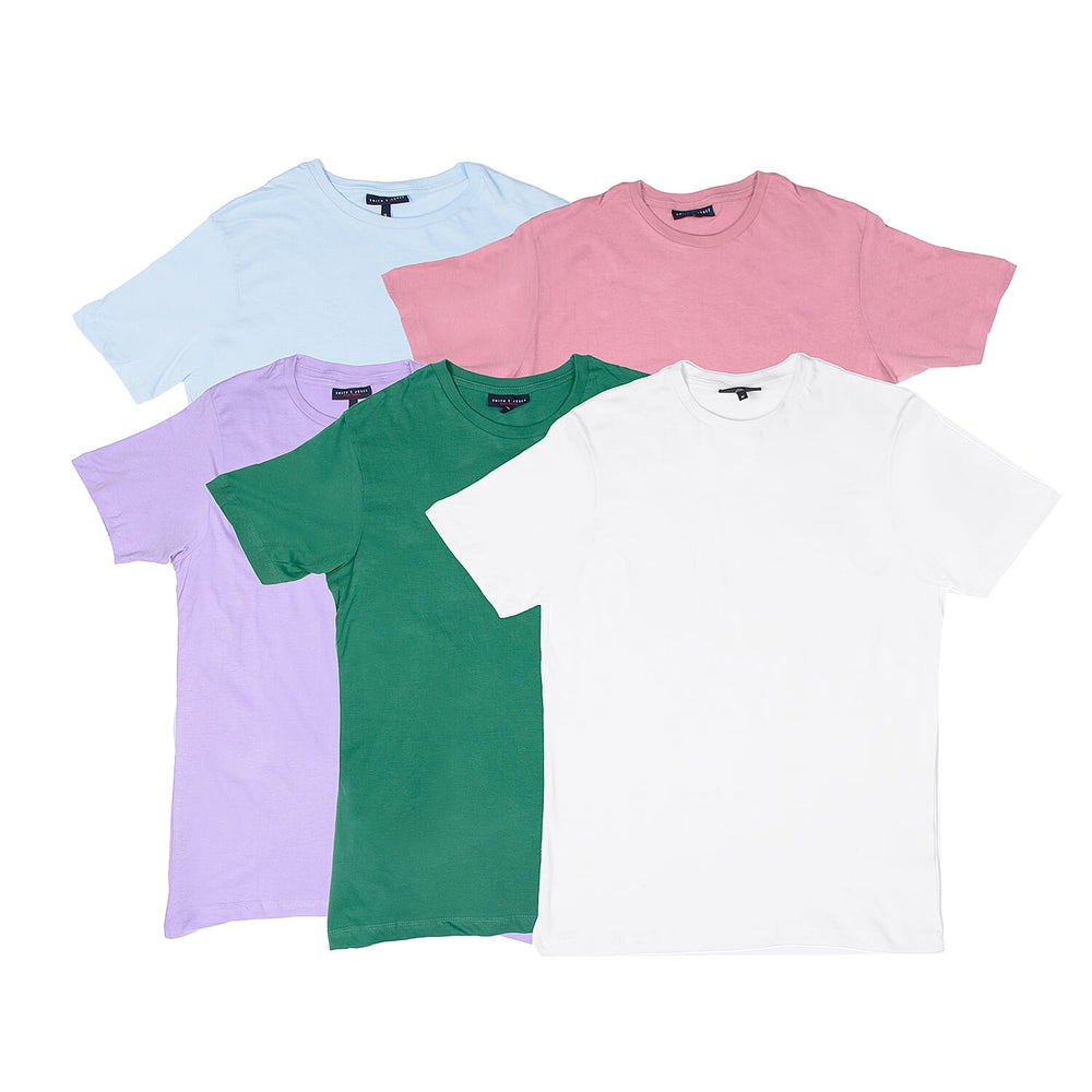 Smith - Jones Pack of 5 - 100% Cotton Knitted Crew Neck Tee (Size S) - Pastel