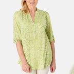 Snake Print V-Neck Jersey Half Button-Up Shirt (Size 16) - Green