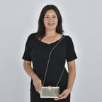 Closeout Deal - Snake Skin Pattern Clutch Bag with Leaf Clasp Closure - Gold