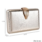 Closeout Deal - Snake Skin Pattern Clutch Bag with Leaf Clasp Closure - Gold
