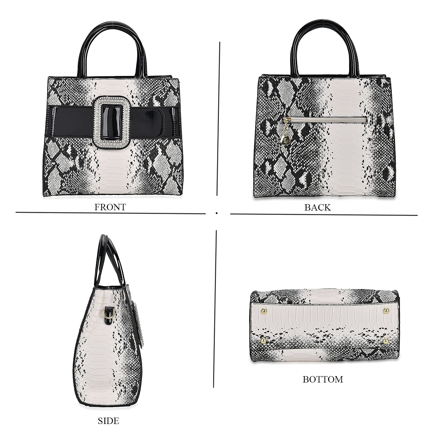 Snake Embossed Crossbody Bag - Black