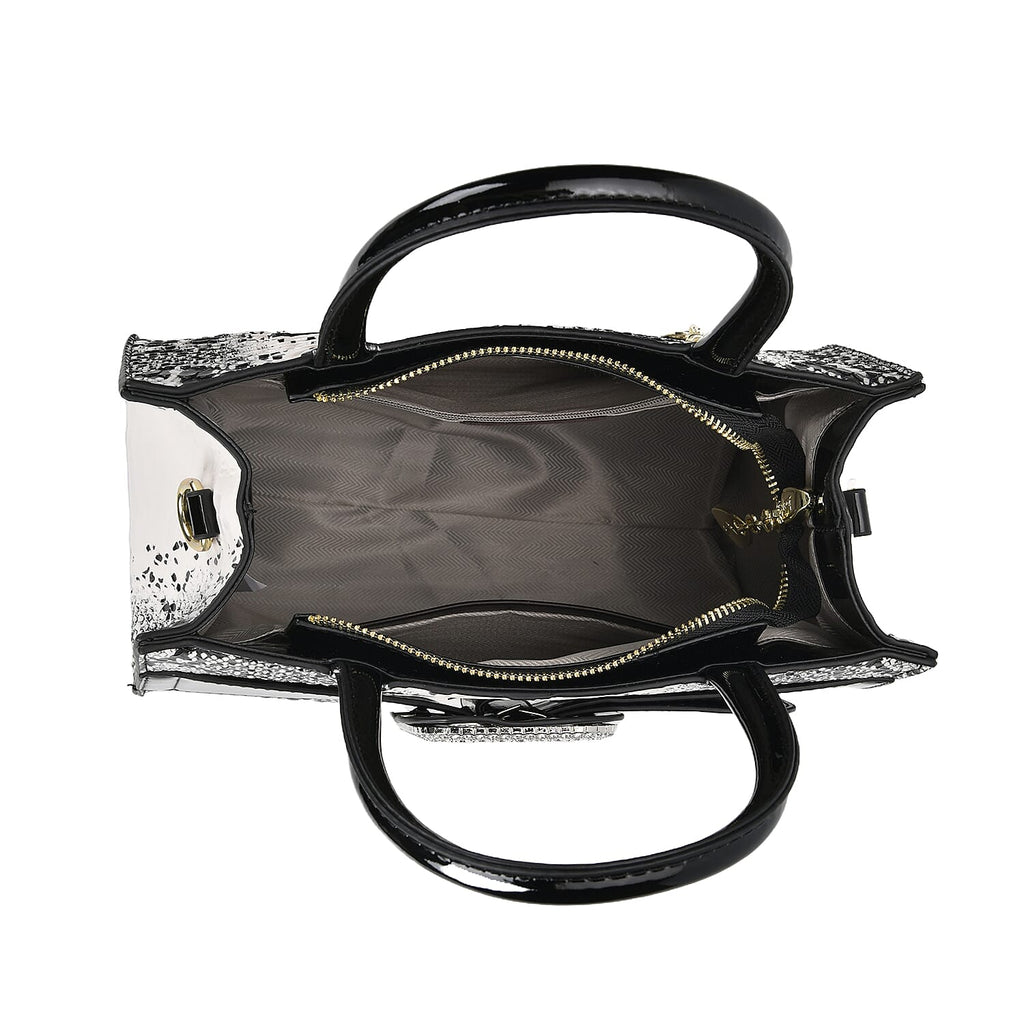 Snake Embossed Crossbody Bag - Black