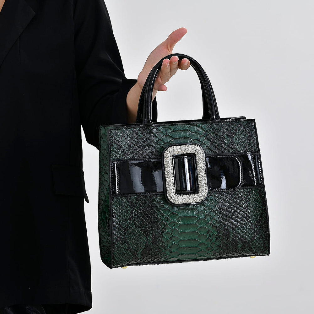 Snake Skin Pattern Crossbody Bag - Green - Black