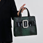 Snake Skin Pattern Crossbody Bag - Green - Black