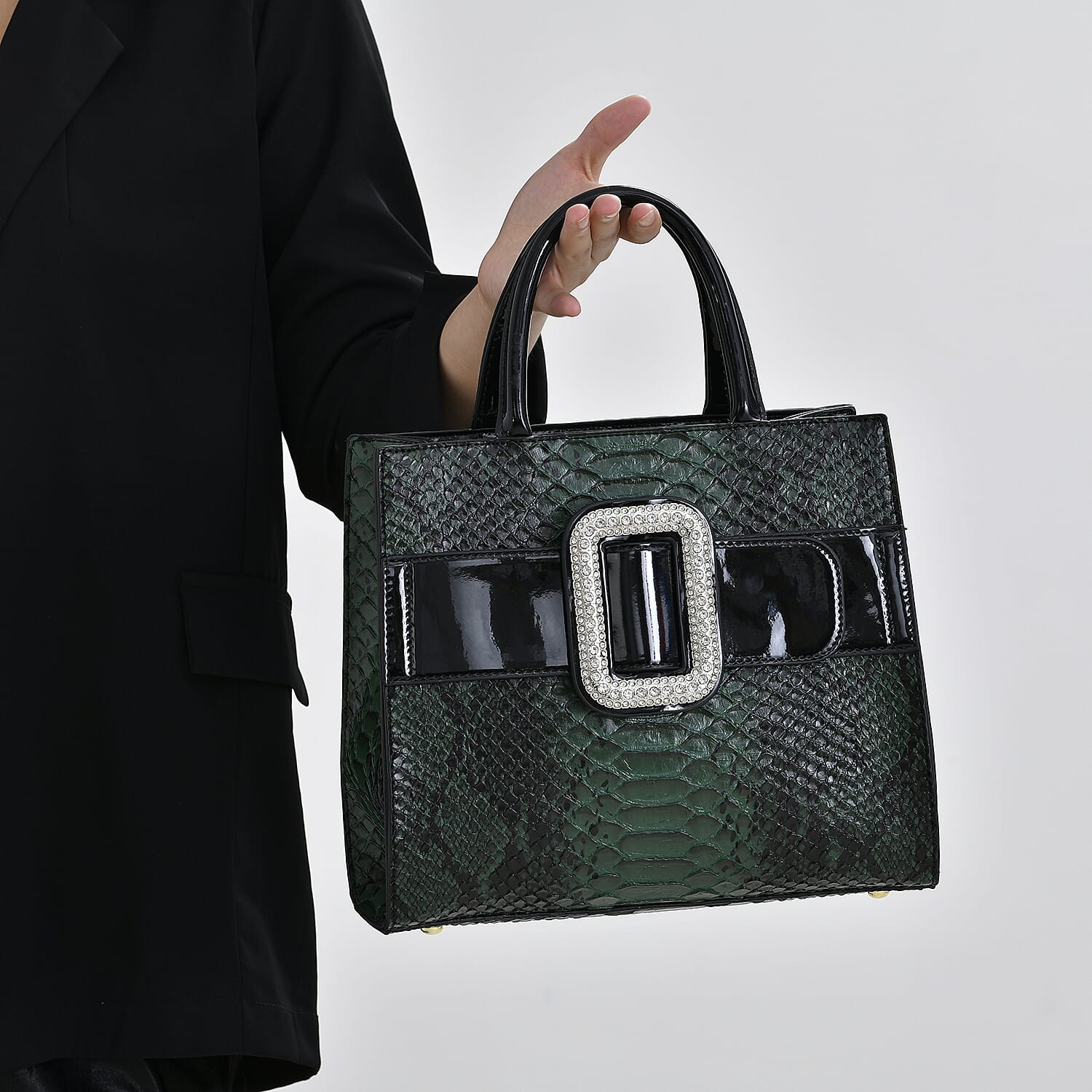 Snake Skin Pattern Crossbody Bag - Green - Black