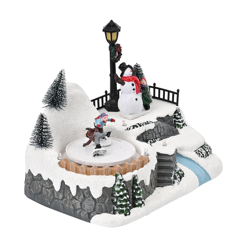 Musical Light up Christmas Village Scene with Rotating Skaters and Snowman