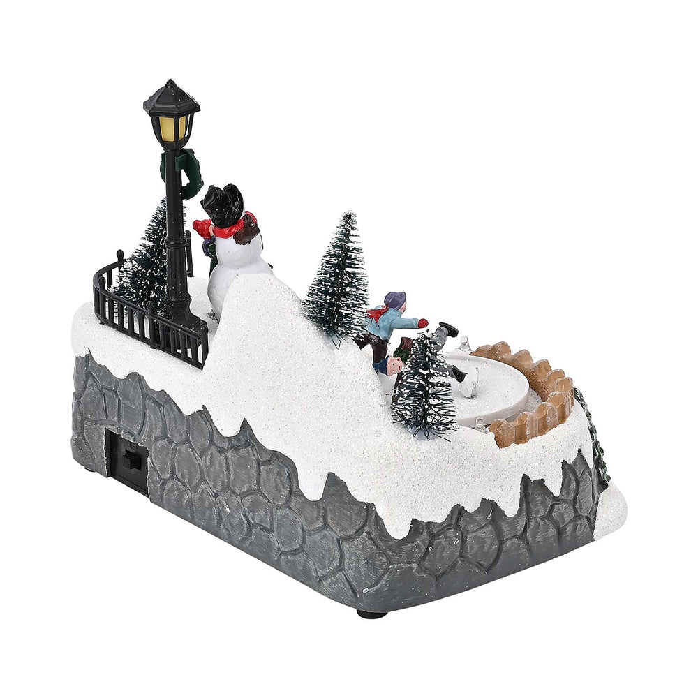 Musical Light up Christmas Village Scene with Rotating Skaters and Snowman
