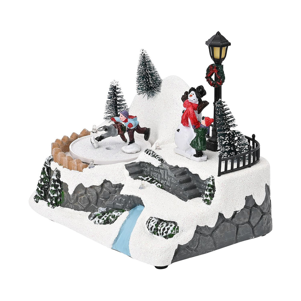 Musical Light up Christmas Village Scene with Rotating Skaters and Snowman