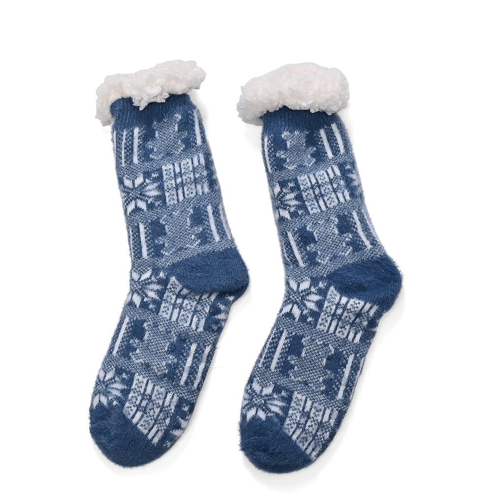 Snowflake Pattern Thick Warm Sherpa Socks - Blue