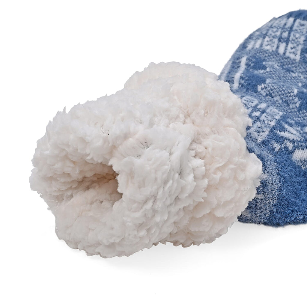 Snowflake Pattern Thick Warm Sherpa Socks - Blue
