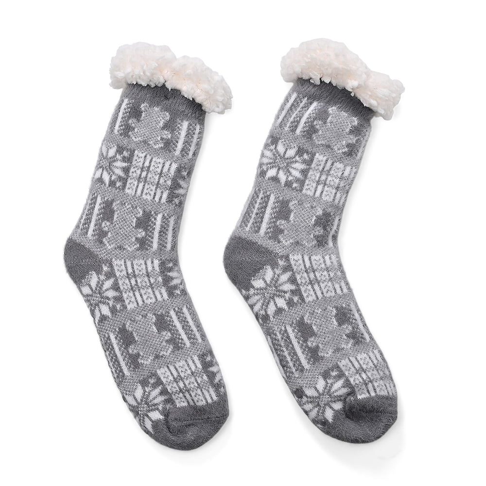 Snowflake Pattern Thick Warm Sherpa Socks - Grey
