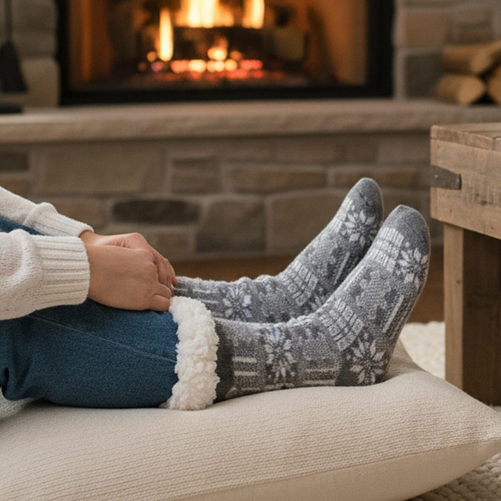 Snowflake Pattern Thick Warm Sherpa Socks - Grey