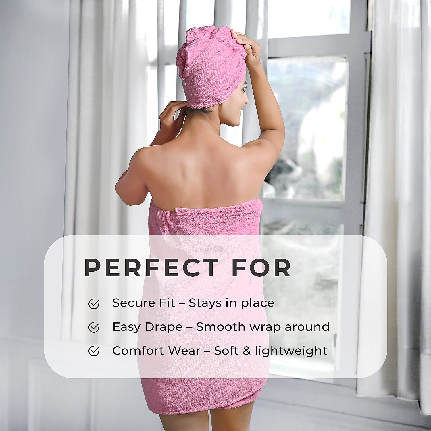 Soft - Comfortable Microfiber Bath and Hair Wrap Cap Set - Light Pink