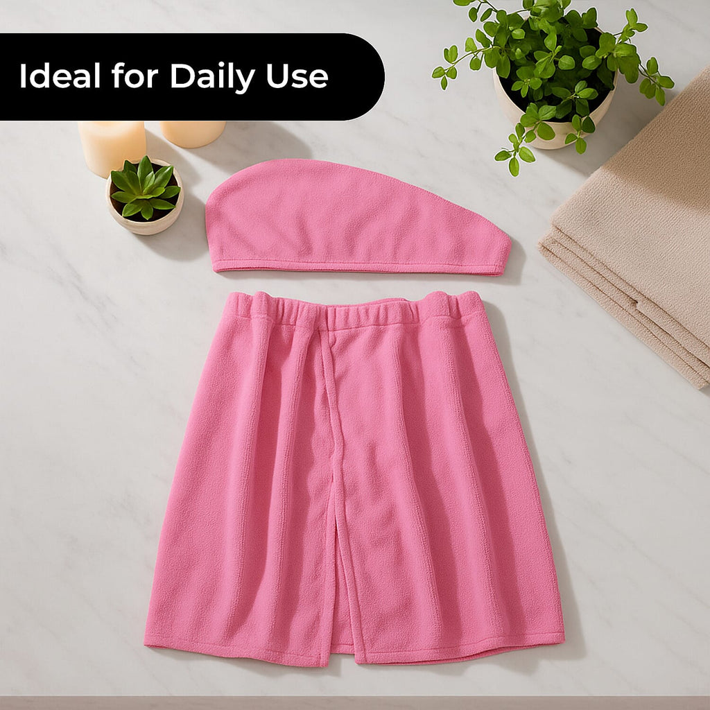 Soft - Comfortable Microfiber Bath and Hair Wrap Cap Set - Light Pink