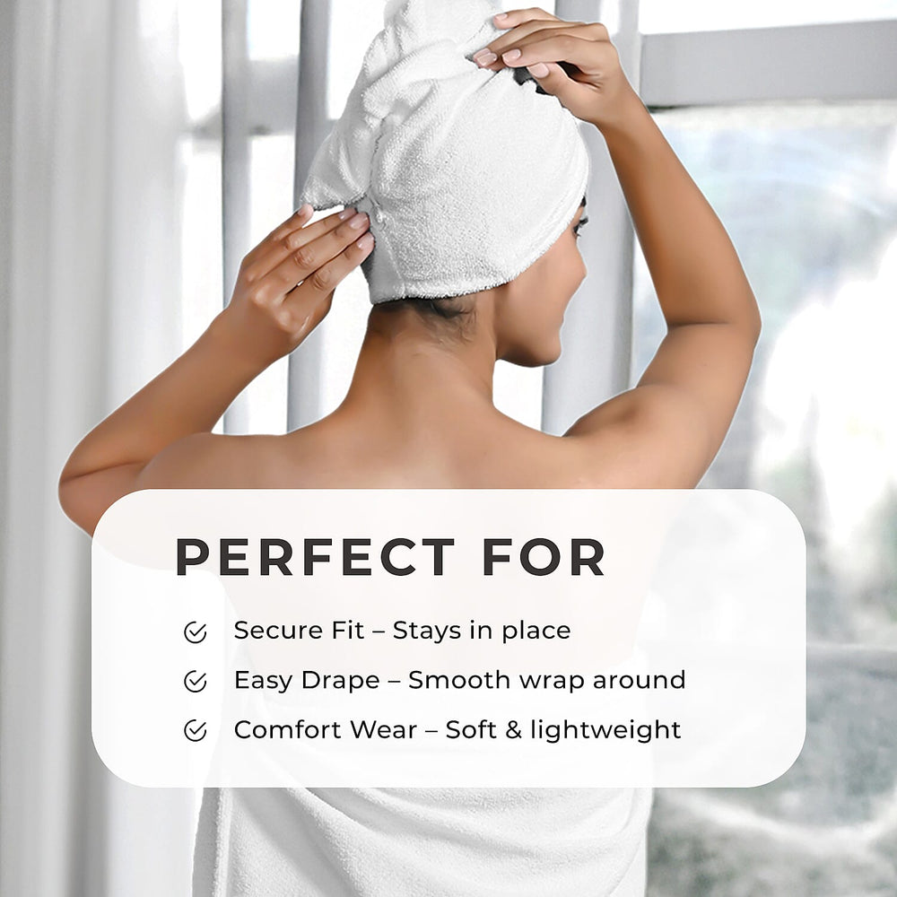 Soft - Comfortable Microfiber Bath and Hair Wrap Cap Set - White