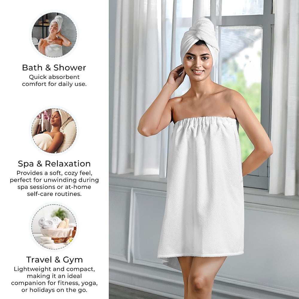Soft - Comfortable Microfiber Bath and Hair Wrap Cap Set - White