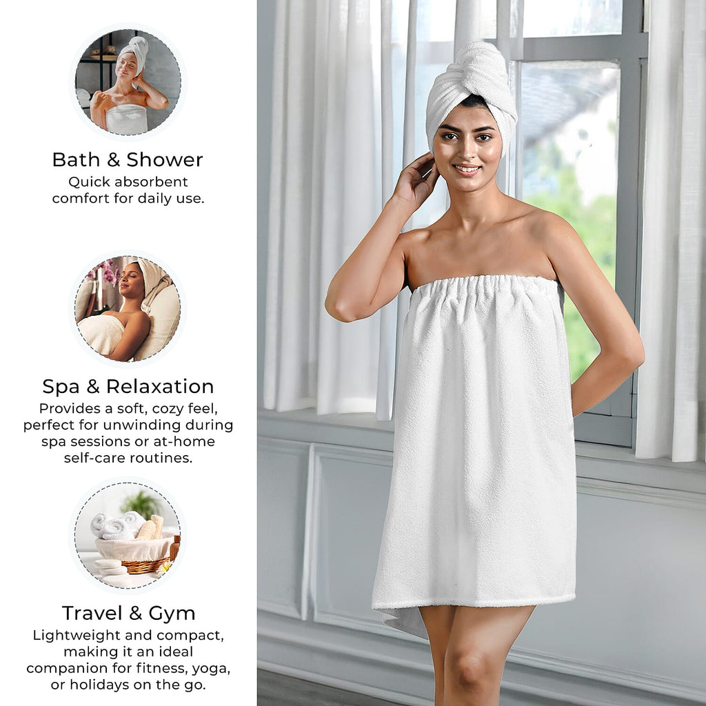 Soft - Comfortable Microfiber Bath and Hair Wrap Cap Set - White