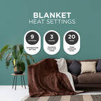 Super Soft Sherpa Fleece Electric Blanket with 9 Adjustable Heat Settings - Brown