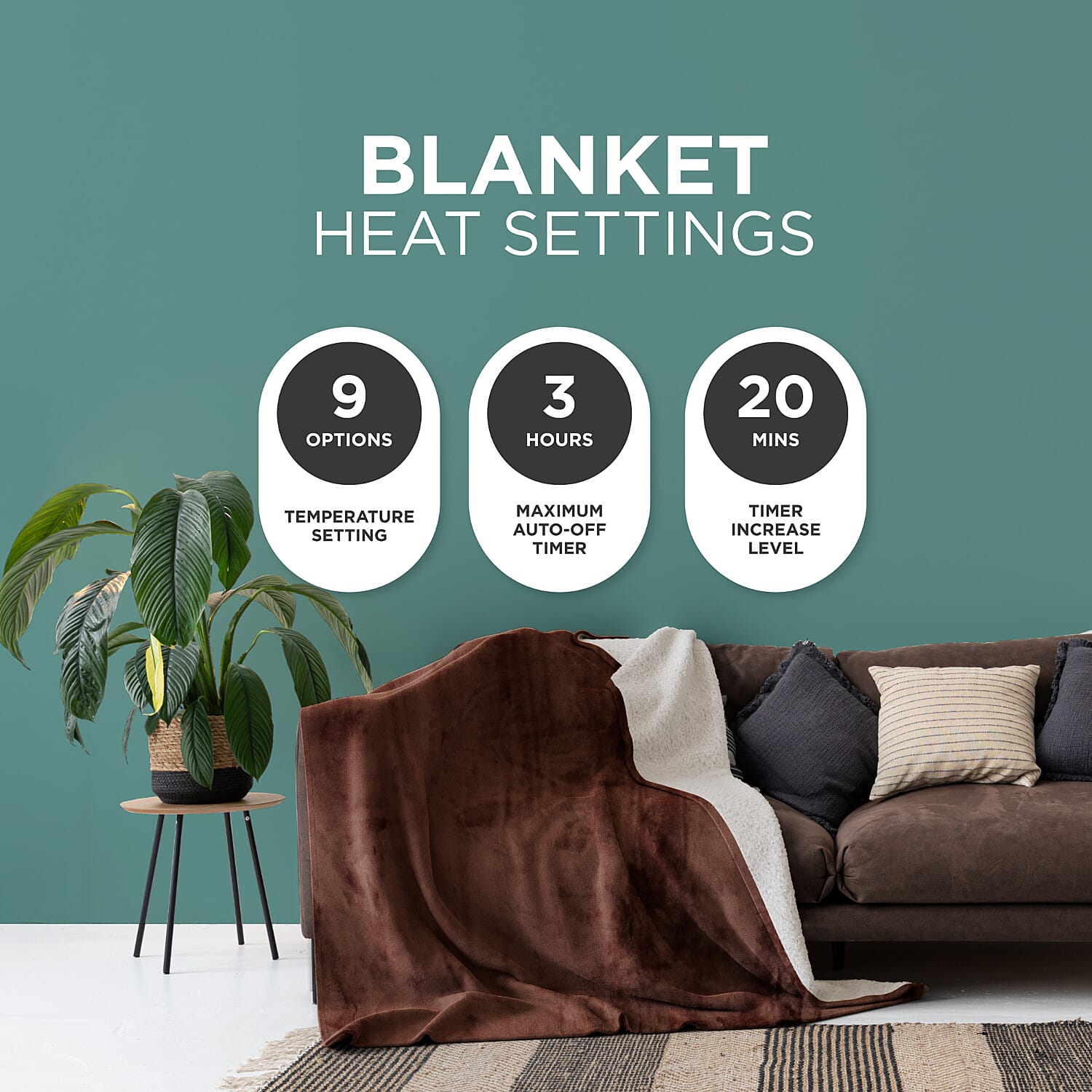 Super Soft Sherpa Fleece Electric Blanket with 9 Adjustable Heat Settings - Brown