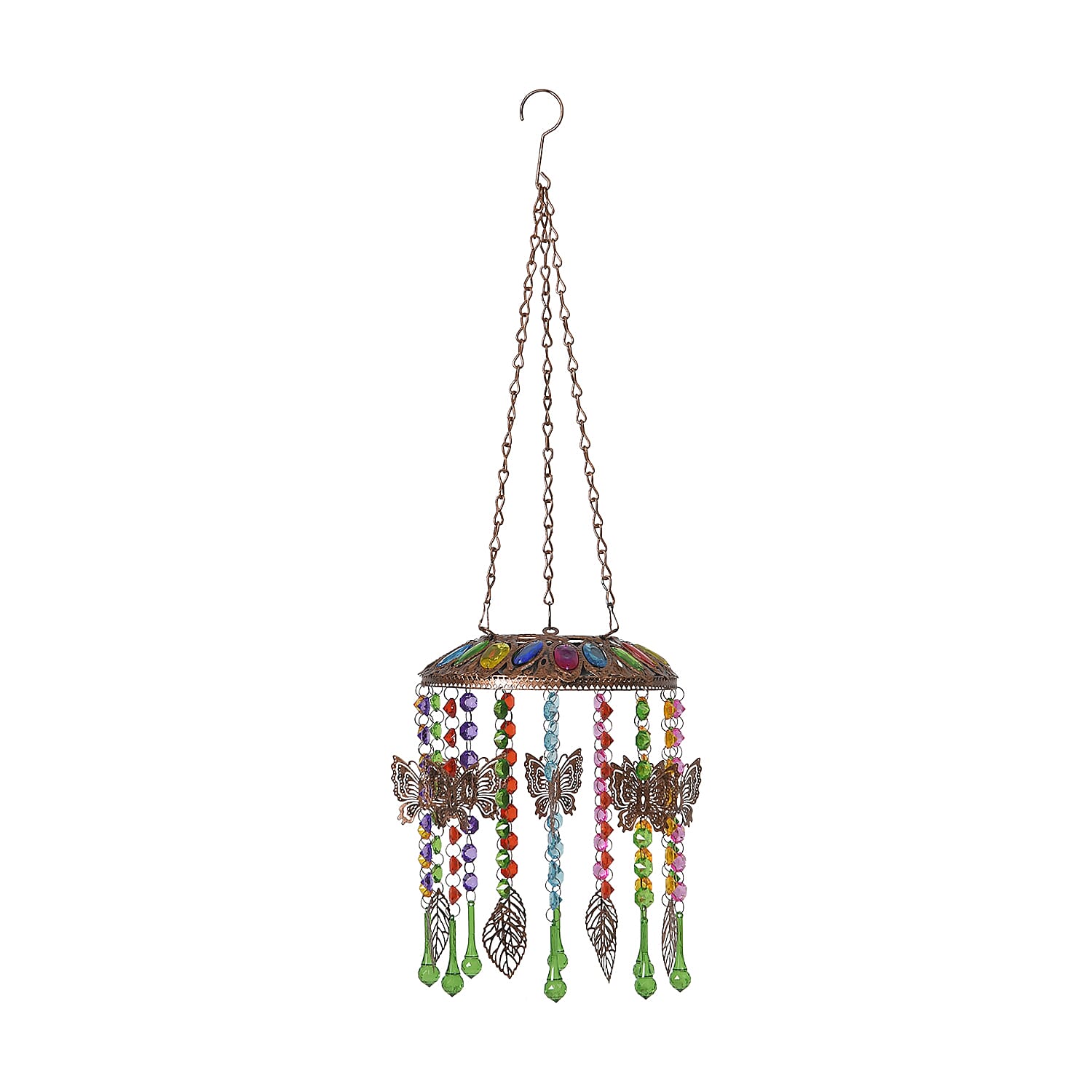 Solar Outdoor Chandelier with Butterfly Synthetic Crystal Beads - Leaves Design - Multicolour