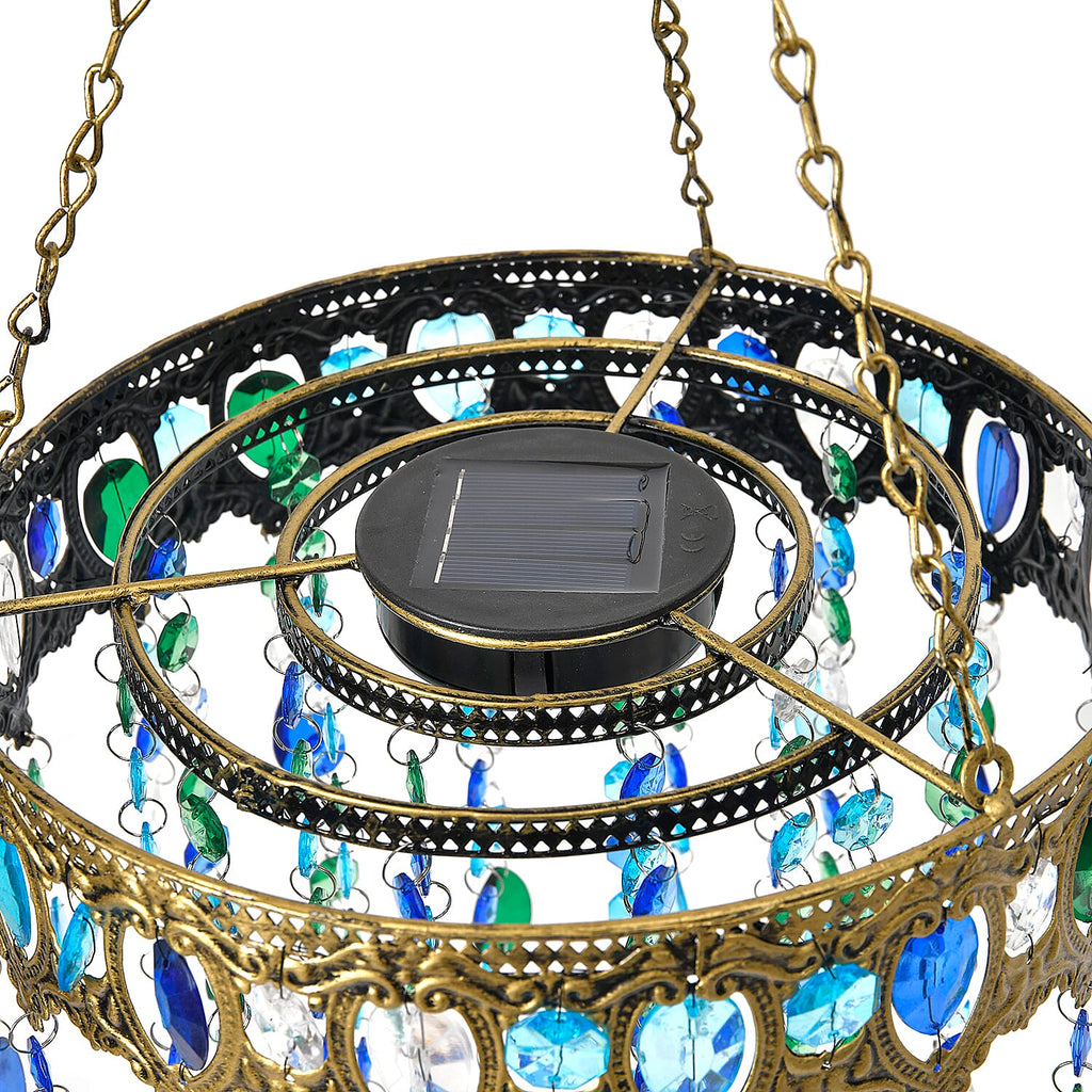 Solar Outdoor Chandelier Light with Synthetic Crystal Beads - Blue