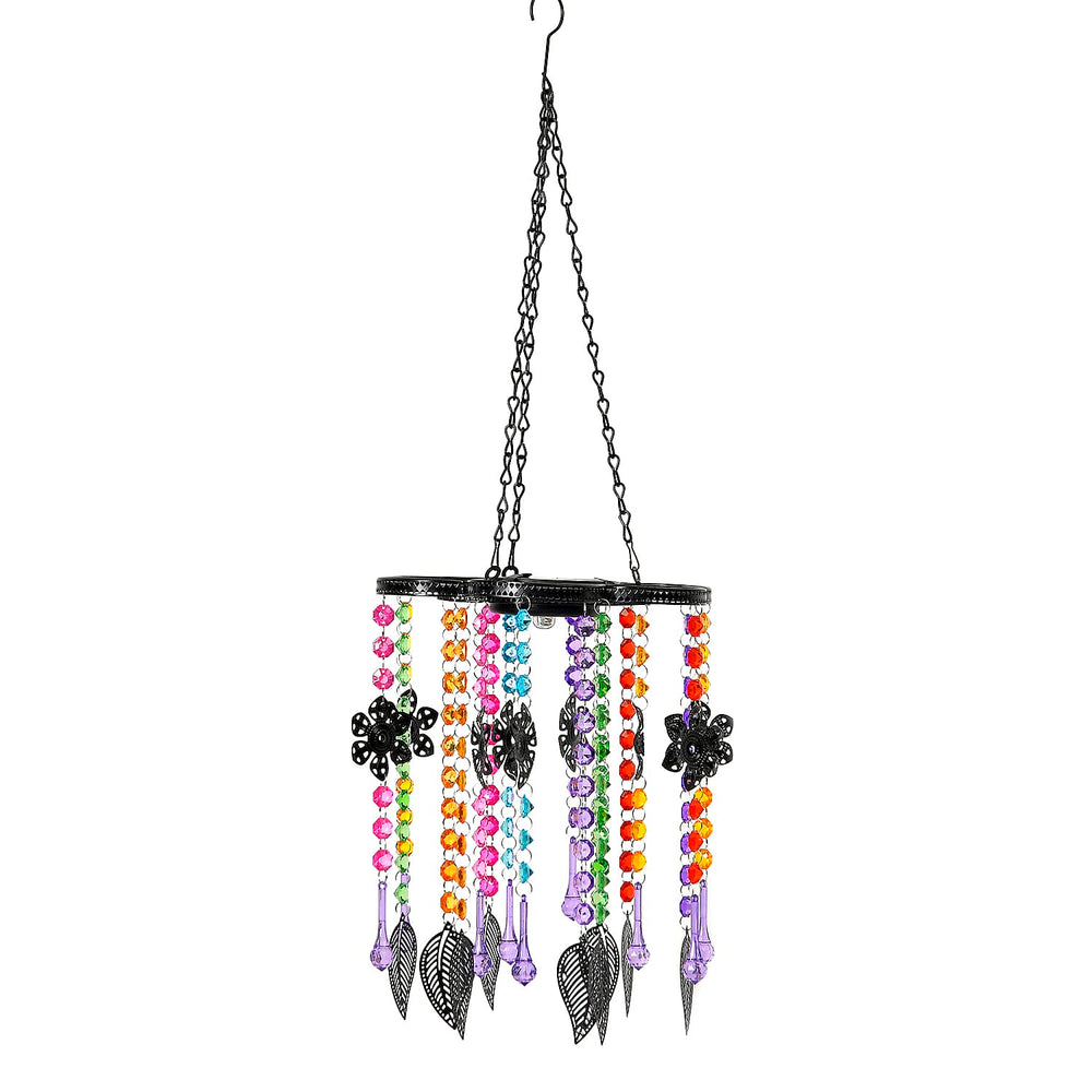 Solar Outdoor Chandelier with Synthetic Crystal Beads, Flower - Leaves Design - Multicolor