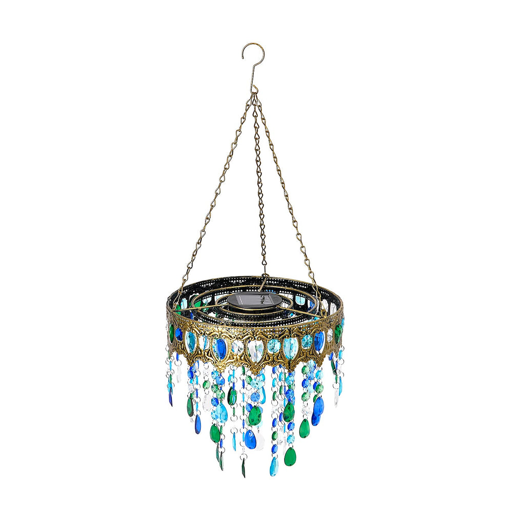 Solar Outdoor Chandelier Light with Synthetic Crystal Beads - Blue