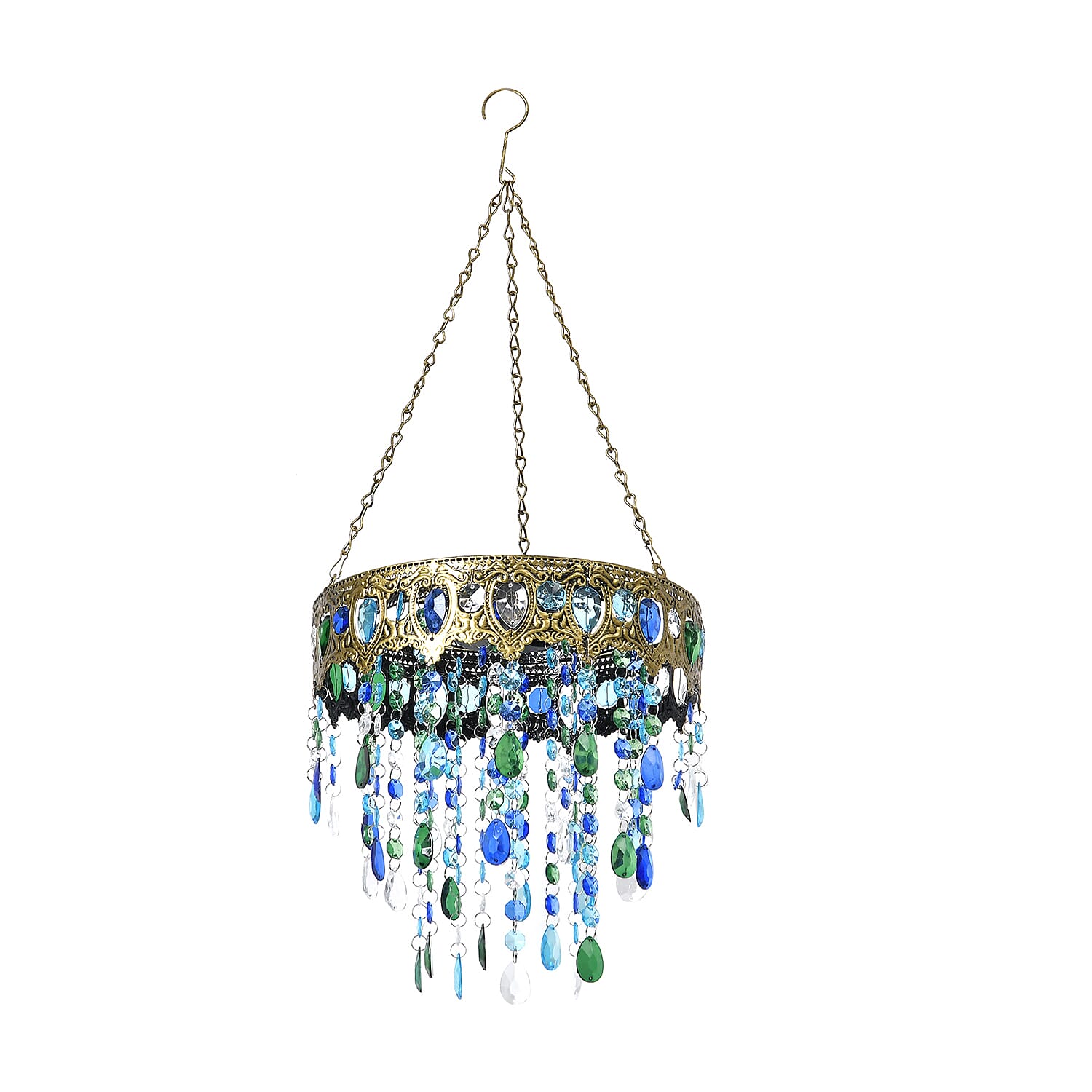 Solar Outdoor Chandelier Light with Synthetic Crystal Beads - Blue