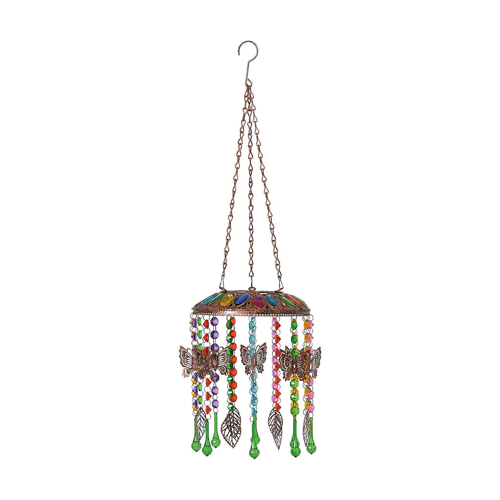 Solar Outdoor Chandelier with Butterfly Synthetic Crystal Beads - Leaves Design - Multicolour