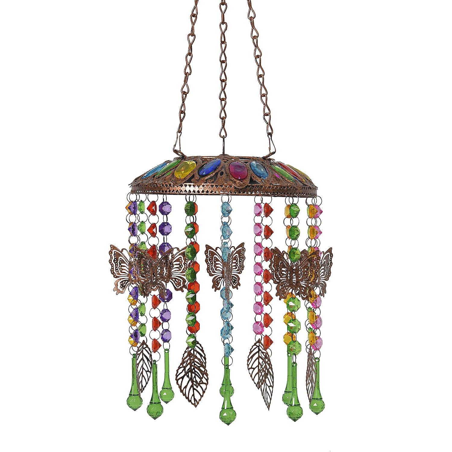 Solar Outdoor Chandelier with Butterfly Synthetic Crystal Beads - Leaves Design - Multicolour