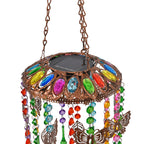 Solar Outdoor Chandelier with Butterfly Synthetic Crystal Beads - Leaves Design - Multicolour